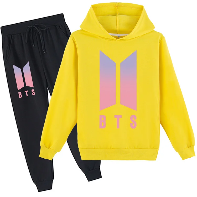 Mayoulove BTS Hoodie and Pants Set for Kids - Trendy K-pop Theme Clothing - Comfortable and Stylish - Ideal for Children and Teens - Perfect for Casual Wear or Gifts-Mayoulove