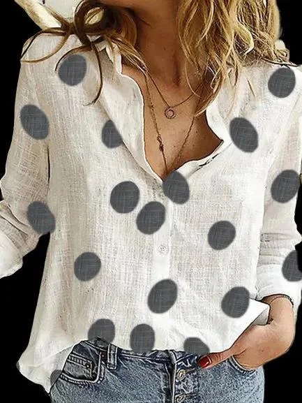 White Casual Printed Polka Dots Shirts & Tops