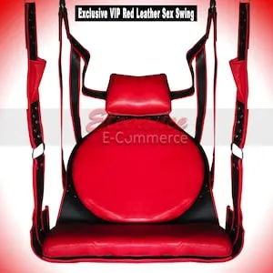 pornhint Pornhint Handmade VIP Genuine Leather Sex Swing, Hanging Sling, Adult Play Hammock, BDSM Bondage WIth Stirrups, Critical Role, Black & Red Sex Swing.