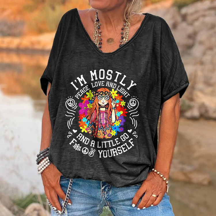 Peace Love And Light Printed Hippy T-shirt socialshop