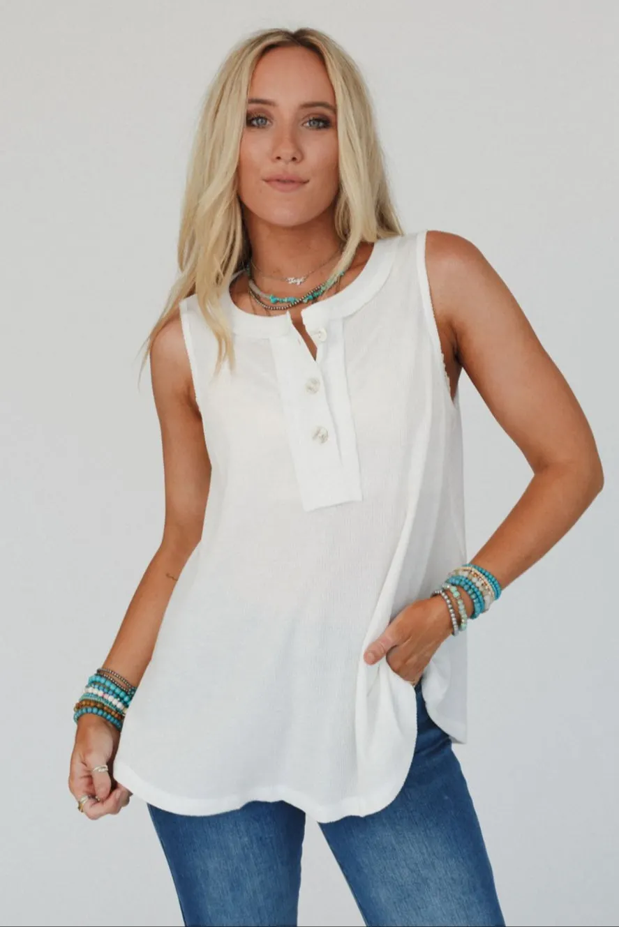 The Nest Moon Phase Henley Top - Off White