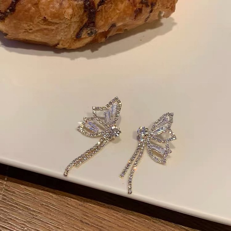 Fairy Butterfly Zircon Tassel Earrings