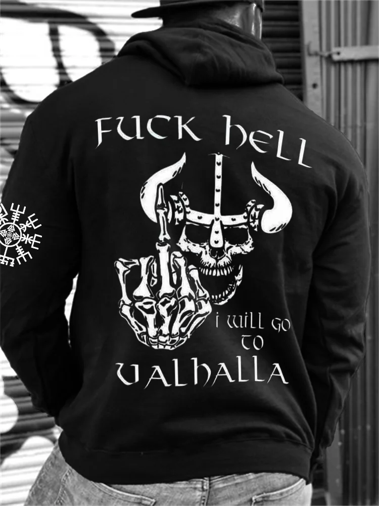 Men's Viking F**k Hell I Will Go To Valhalla Vegvisir Hoodie