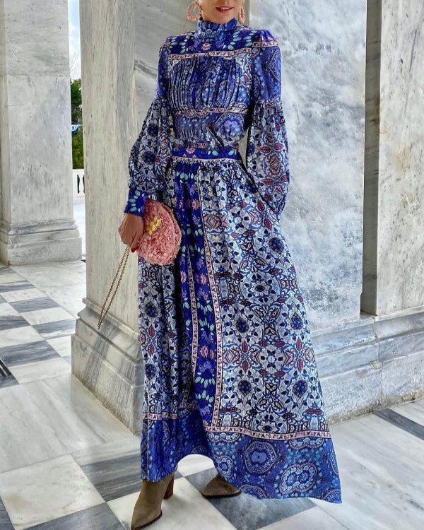Fashion Long Sleeve Holiday Print Dress - Chicaggo