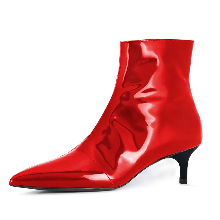 Red Kitten Heel Ankle Boots |FSJ Shoes