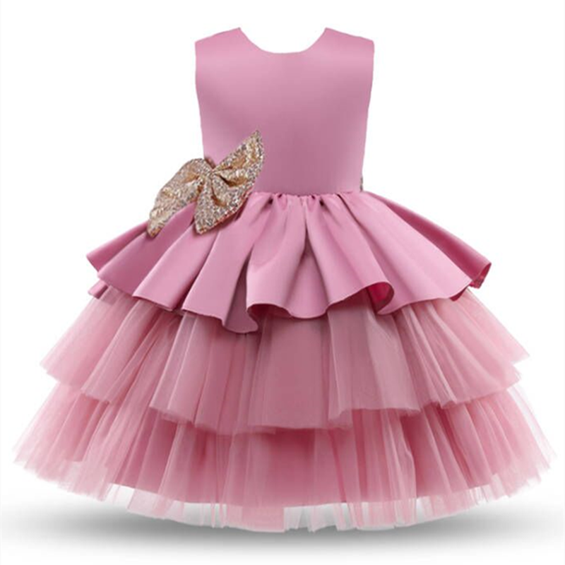 Toddler Baby Girls Dresses Sequin Bow Princess Costume For Kids Birthday Wedding Party Vestido Children New Year Evening Clothes