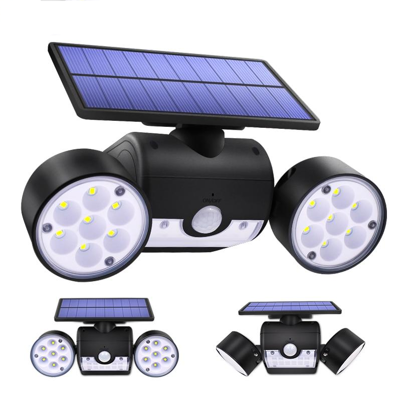 30LED Solar Light Dual Head Solar Lamp PIR Motion Sensor Spotlight Waterproof Outdoor Adjustable Angle Lights For Garden Wall