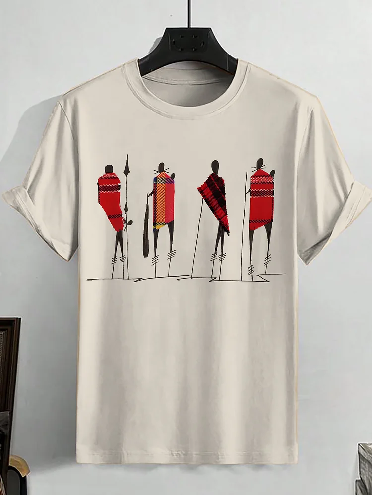 Men's Vintage African Tribal Graphic Print Cotton Casual T-Shirt