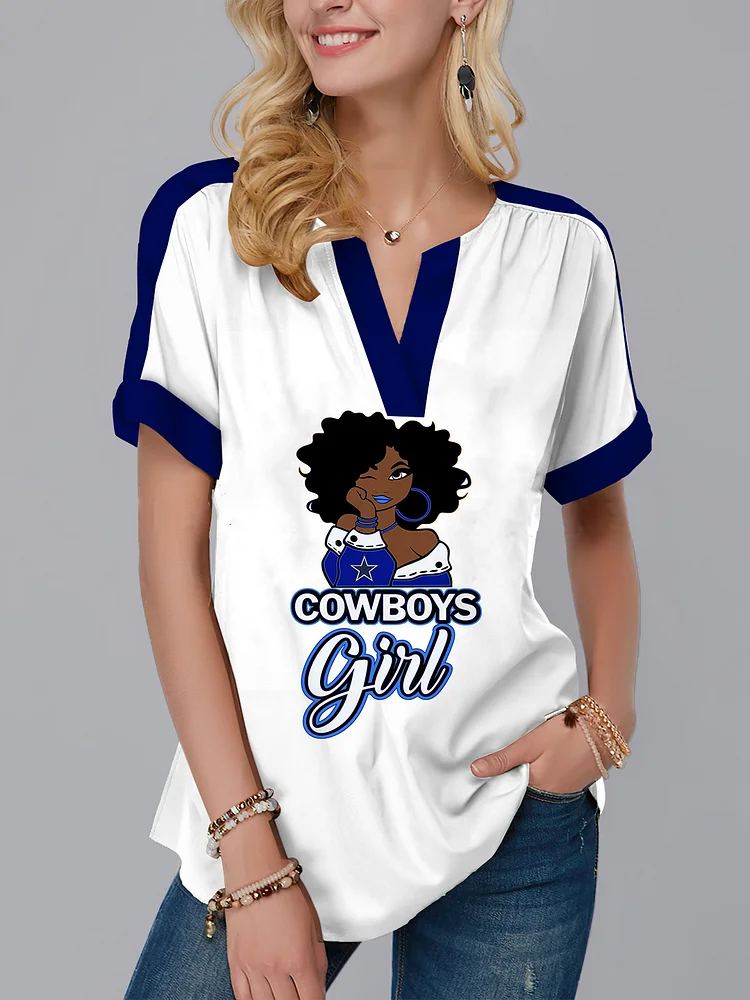 Dallas Cowboys  Fashion Short Sleeve V-Neck Shirt