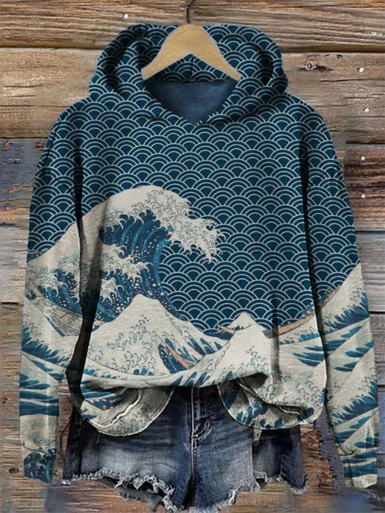 Comstylish The Great Wave off Kanagawa Inspired Japanese Art Hoodie