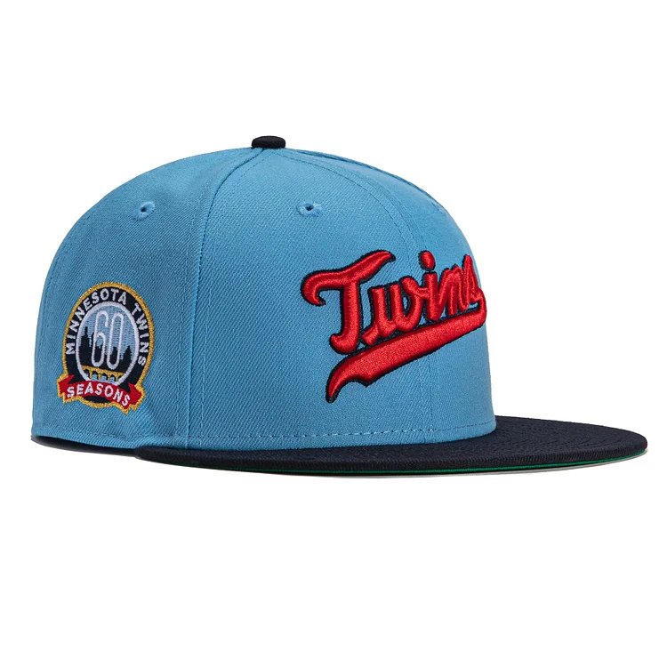 New Era 59Fifty Minnesota Twins 60th Anniversary Patch Jersey Hat- Light Blue, Navy QueenFunky