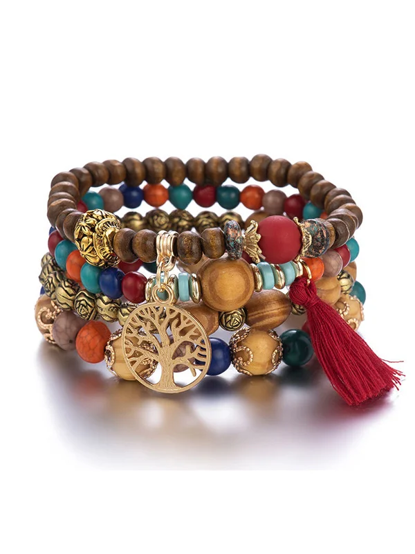 Bohemia Multi-Layer Wood Beads Handmade Tassels Bracelet