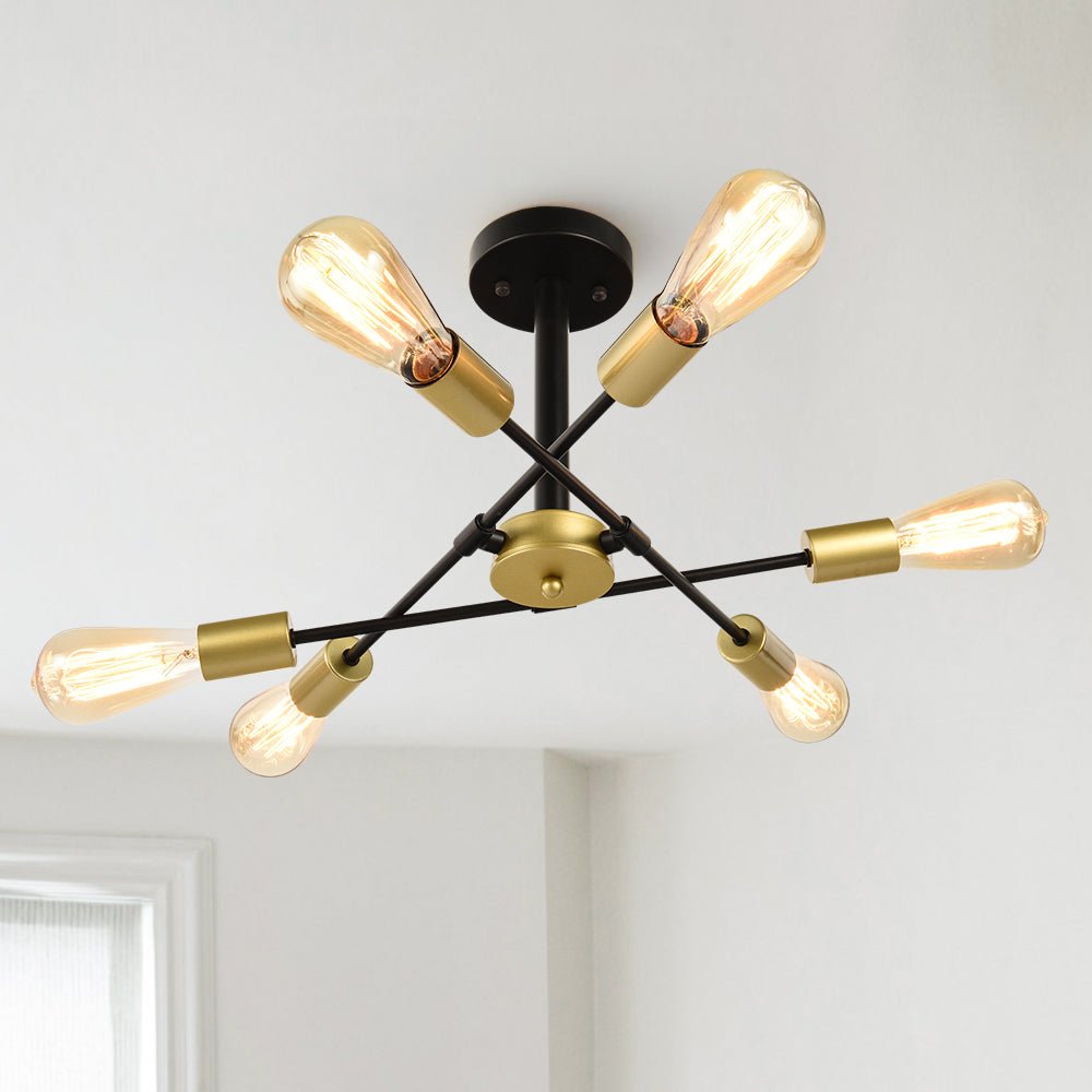 Adjustable 6-Light Sputnik Semi Flush Ceiling Light - Modern Linear Design