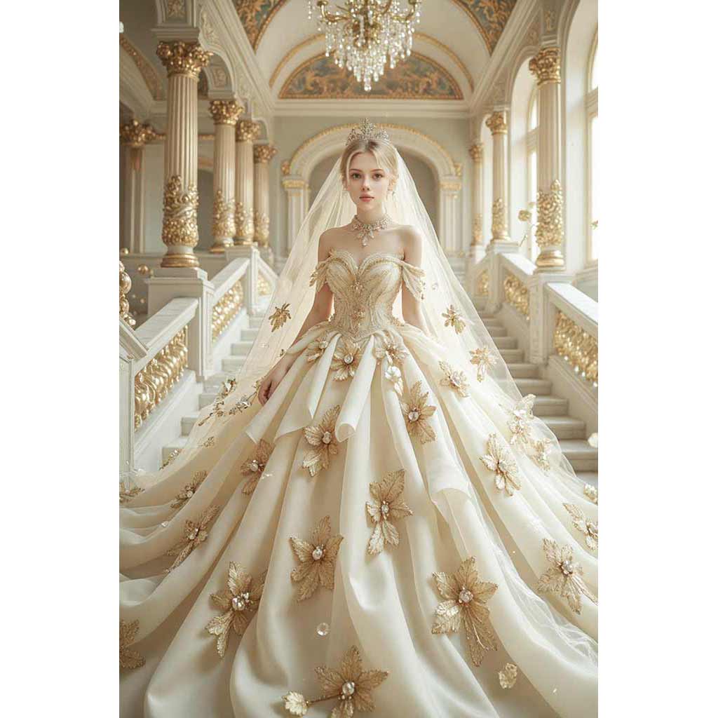 Custom Royal Wedding Dress Portrait Collection | Personalized Bridal Art |  1Gull