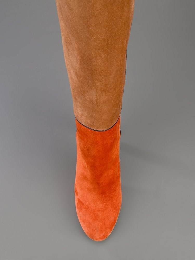 Multicolor Suede Boots Chunky Heel Winter Knee High Boots |FSJ Shoes