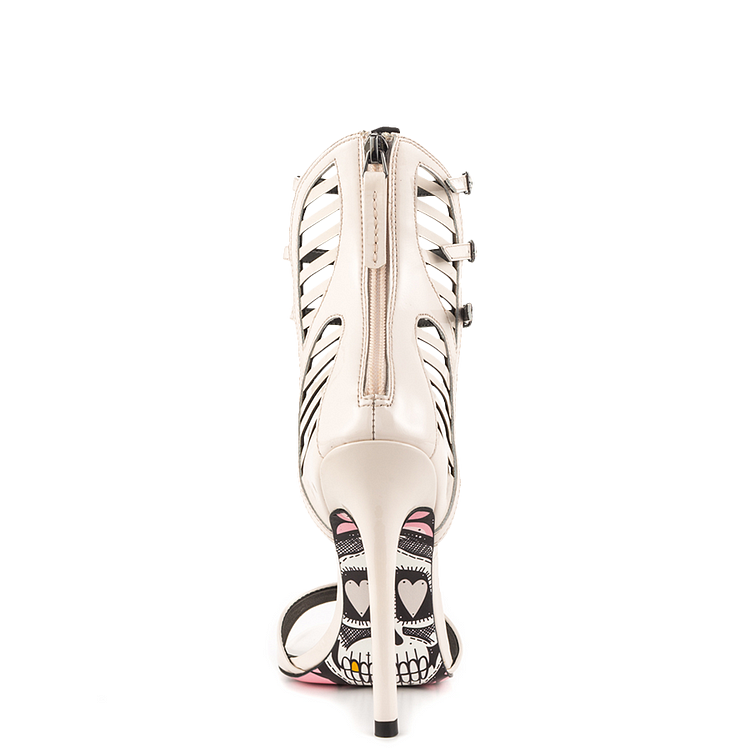 Women's White Strappy Sandals Stiletto Heels Ankle Strap Sandals |FSJ Shoes