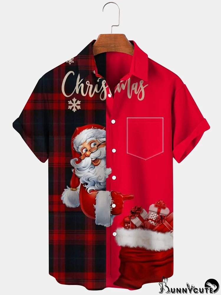 Christmas Santa Claus Short Sleeve Men's Shirts With Pocket