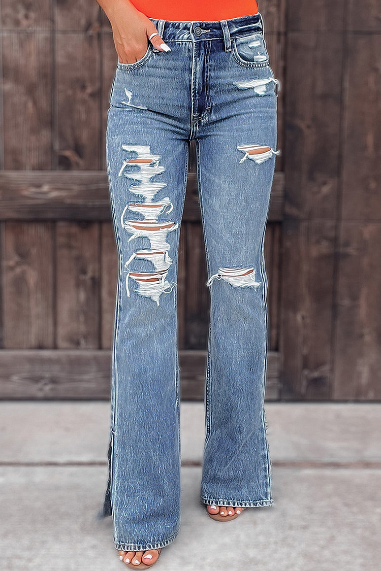 Women's Cowgirl Jeans Washed Ripped Flare Jeans