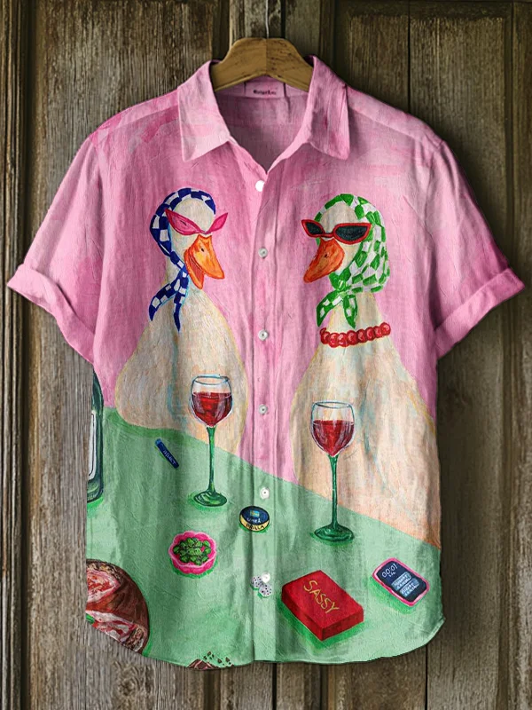 Men's Goose Party Art Print Casual Shirt