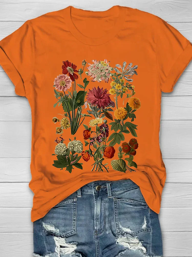 Vintage Garden Flowers Print Women's T-shirt