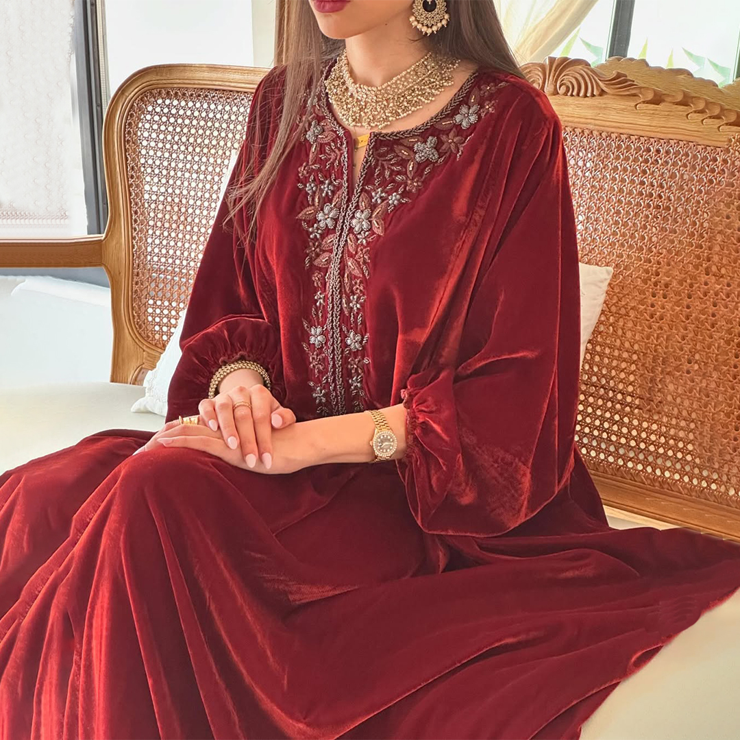 Women's Middle Eastern Simple Velvet Jalabiyas Dress