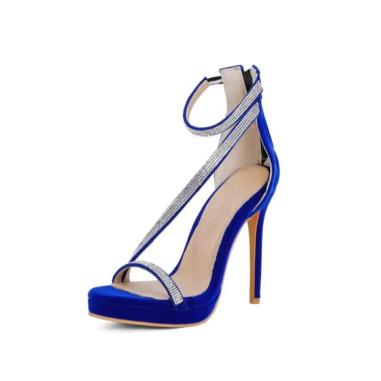 VCSHOES Rhinestone High Heel Platform Sandals Zippers