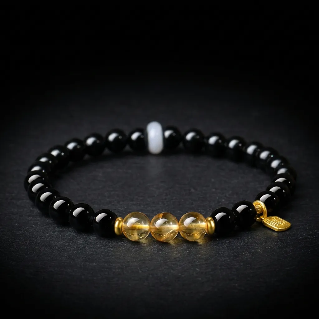 Natural Obsidian & Aquamarine Serenity Bracelet | JiStones Prosperity Edit | Obsidian & Golden Imperial Jasper - Single Wrap