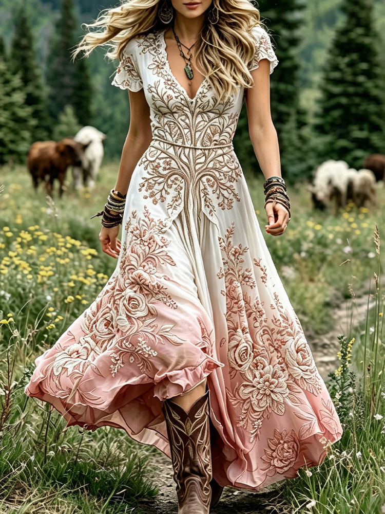 tree of life pink dress The Peace Angel is back! But this time in a different colour way, what colour do you want to see her in? #treeoflifedress #bohodress #embroidery #embroidereddress #longdress #peaceangeldress Featuring a bias Tree of Life Dress -