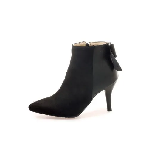 VCSHOES Pointed Toe Bow Tie Zipper High Heeled Ankle Boots
