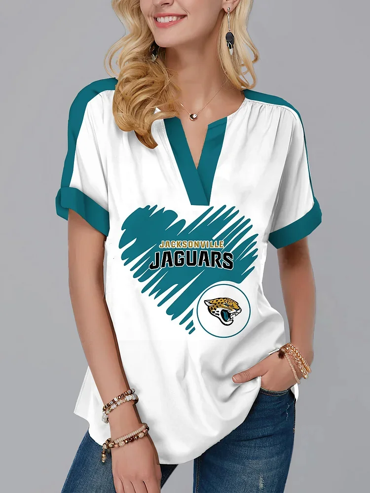 Jacksonville Jaguars Fashion Short Sleeve V-Neck Shirt
