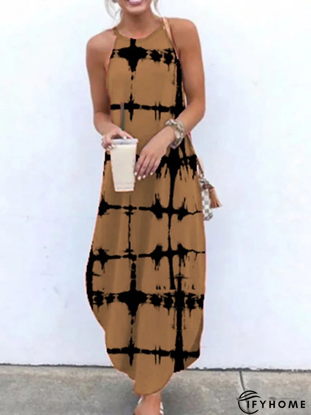 Sleeveless Halter Casual Printed Weaving Dress | IFYHOME