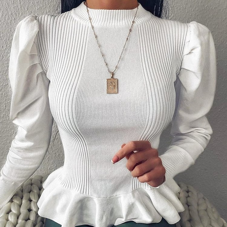 elegant women's round neck solid white Long Sleeve Pullover Sweater Autumn winter female sweater ladies leisure jumper - BlackFridayBuys