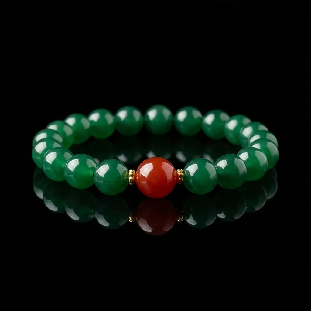 JiStones Verdant Harmony Bracelet - Natural Green Agate & Crimson Chalcedony