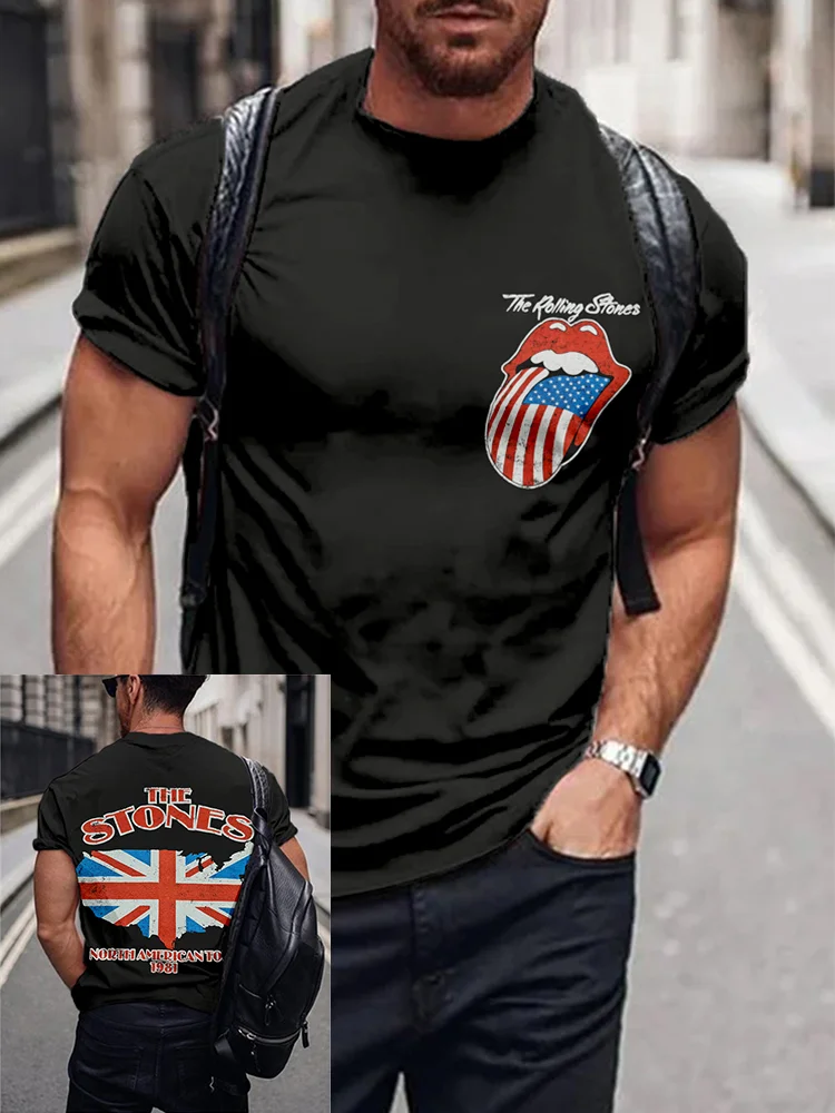 Comstylish Men's Rolling Stones American Flag Inspired T Shirt