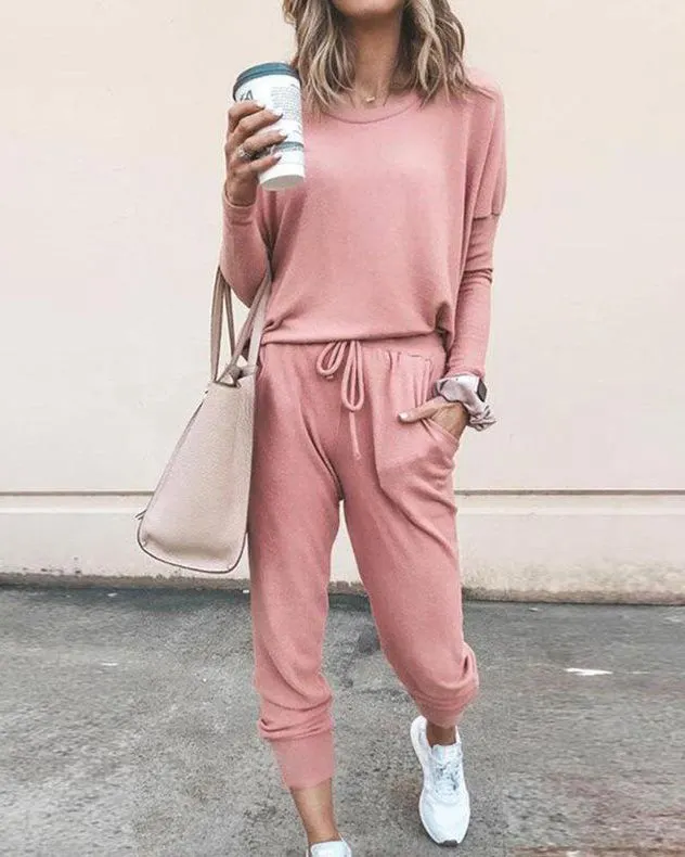 Women Linen Plaid Drawstring Casual Two Pieces Sets