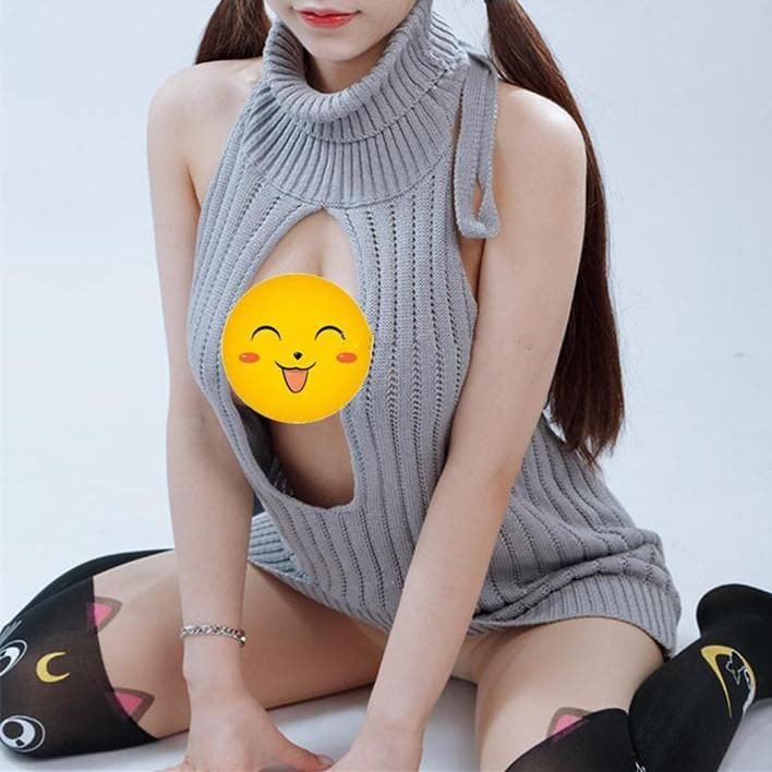Grey Virgin Killer Hollow Chest Sweater SP1812305