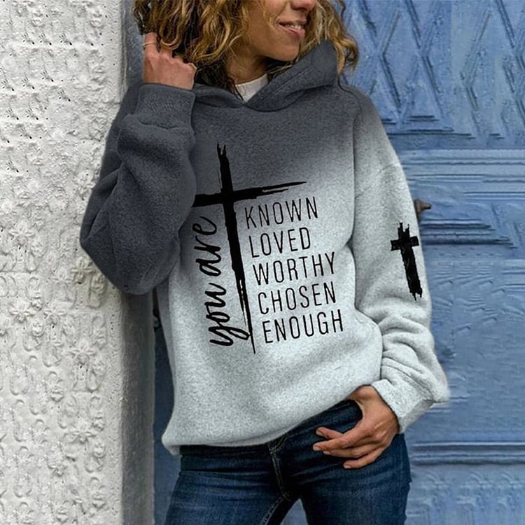 Comstylish Faith Cross Gradient Print Long Sleeve Hoodie