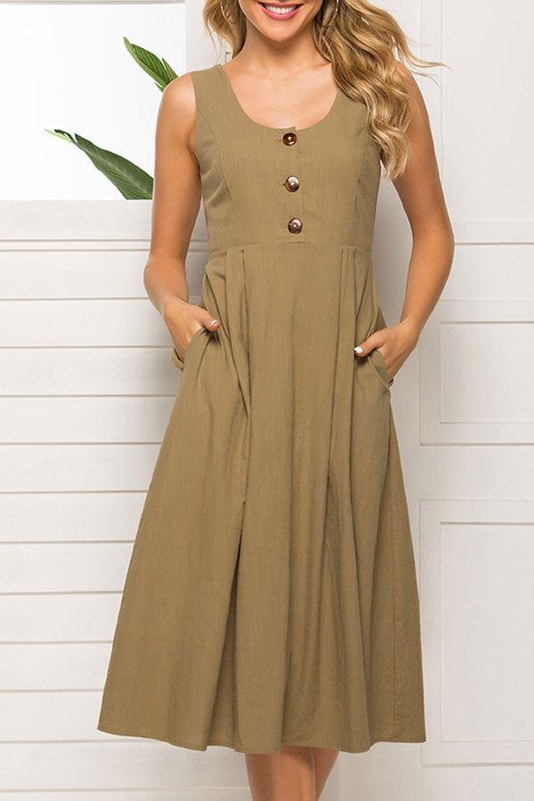 Scoop Pockets Sleeveless Casual Dress - Life is Beautiful for You - SheChoic