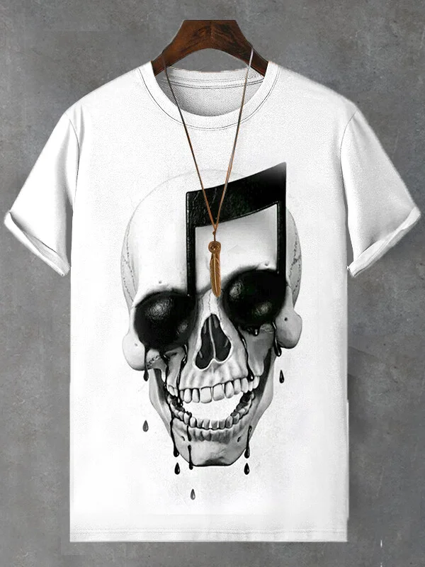 Men's Hip Hop Skull Musical Note Print Casual T-Shirt