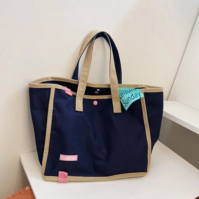 Pongl Capacity Soft Canvas Tote Bag Fashion Contrasting Colors Female