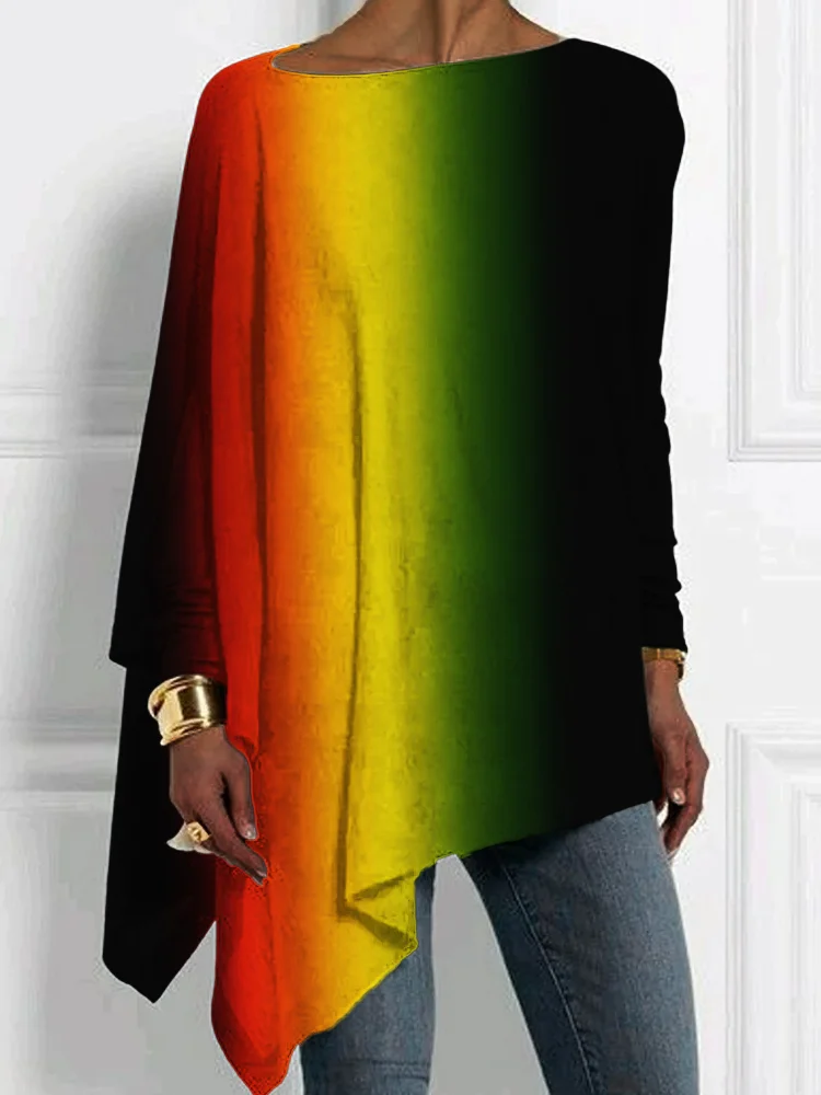 Women's Black History Month Ombre Long Sleeve Asymmetric Top