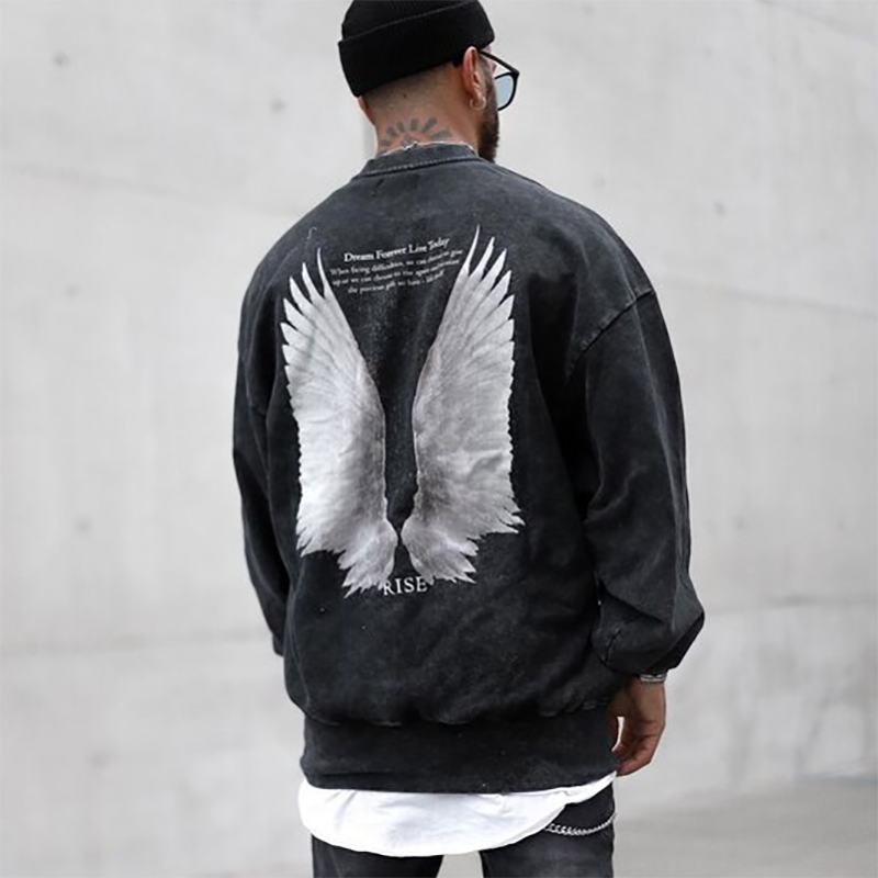 Wings print vintage crew neck sweatshirt -  