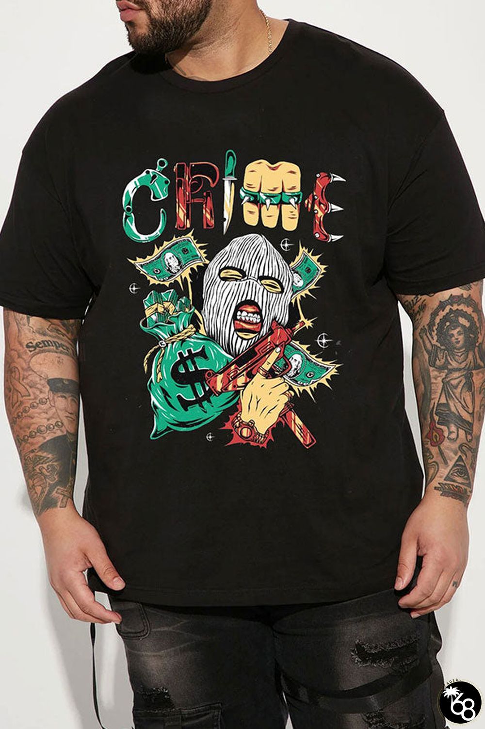 Loose Casual Men's Large Size T-shirt Mask Fun Print | 168DEAL