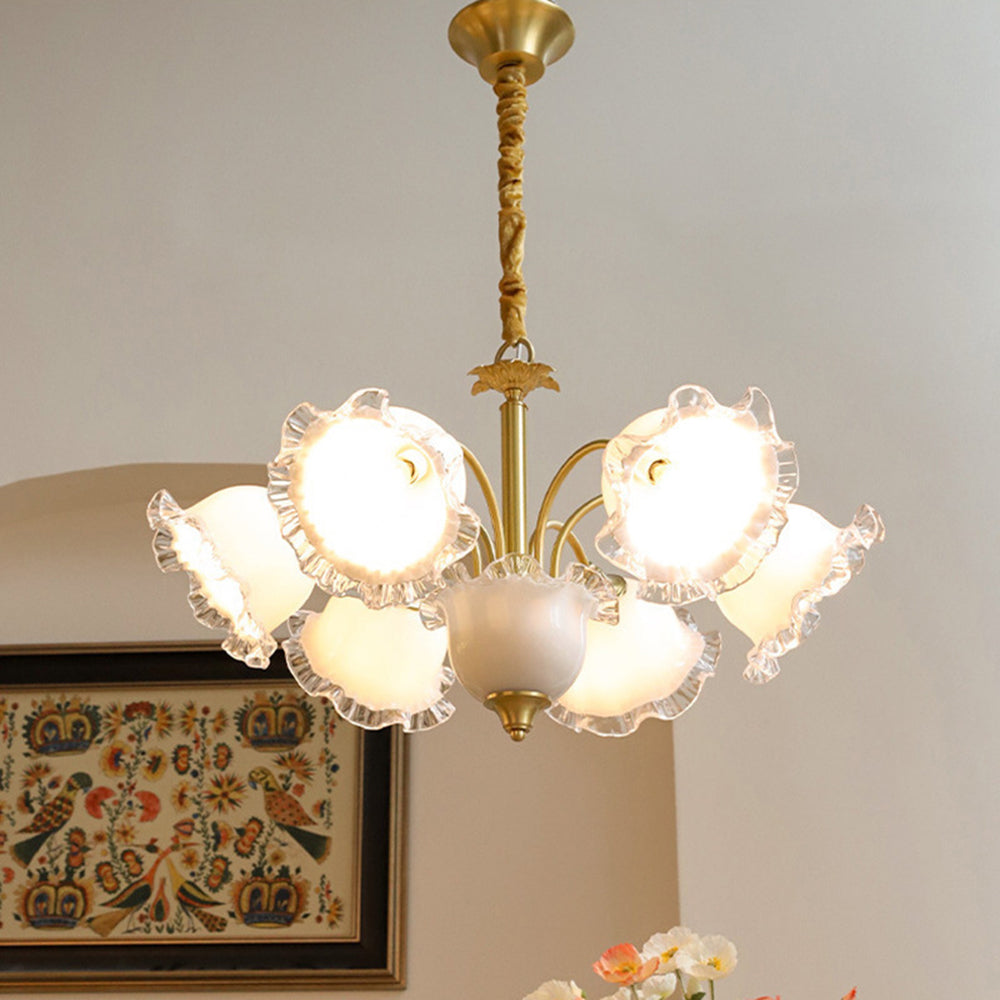 Retro Flower Shape Lampshade Copper Chandelier