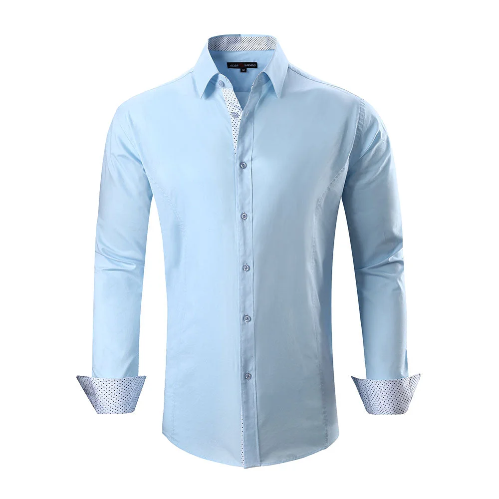 Classic Solid Cotton Business Shirt Lt Blue - Alex Vando