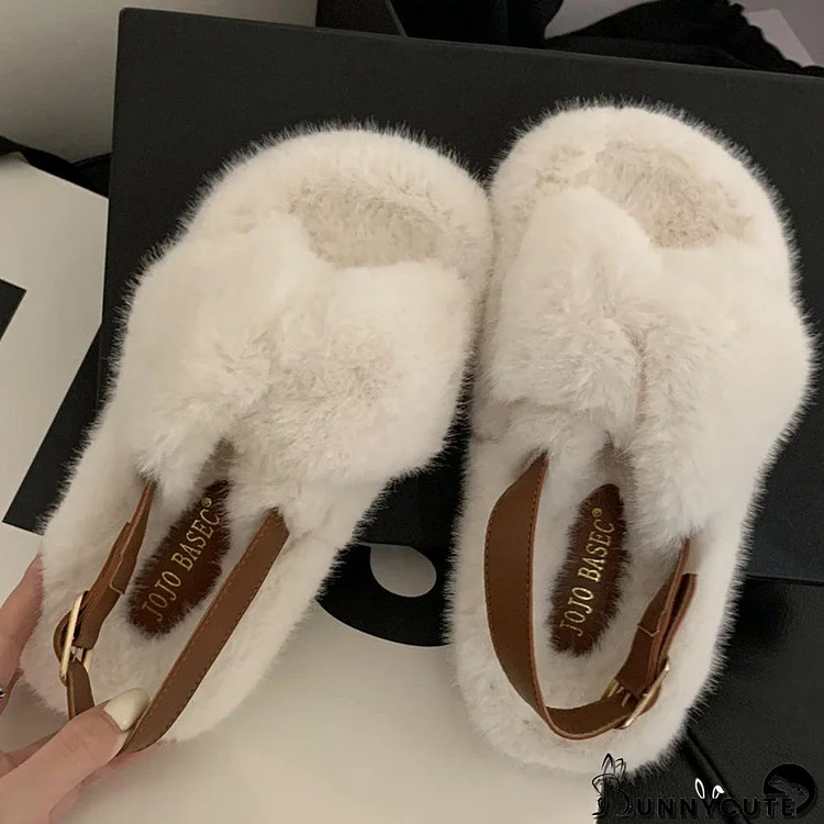 Women's Casual Solid Color Flat Sole Plush Slippers