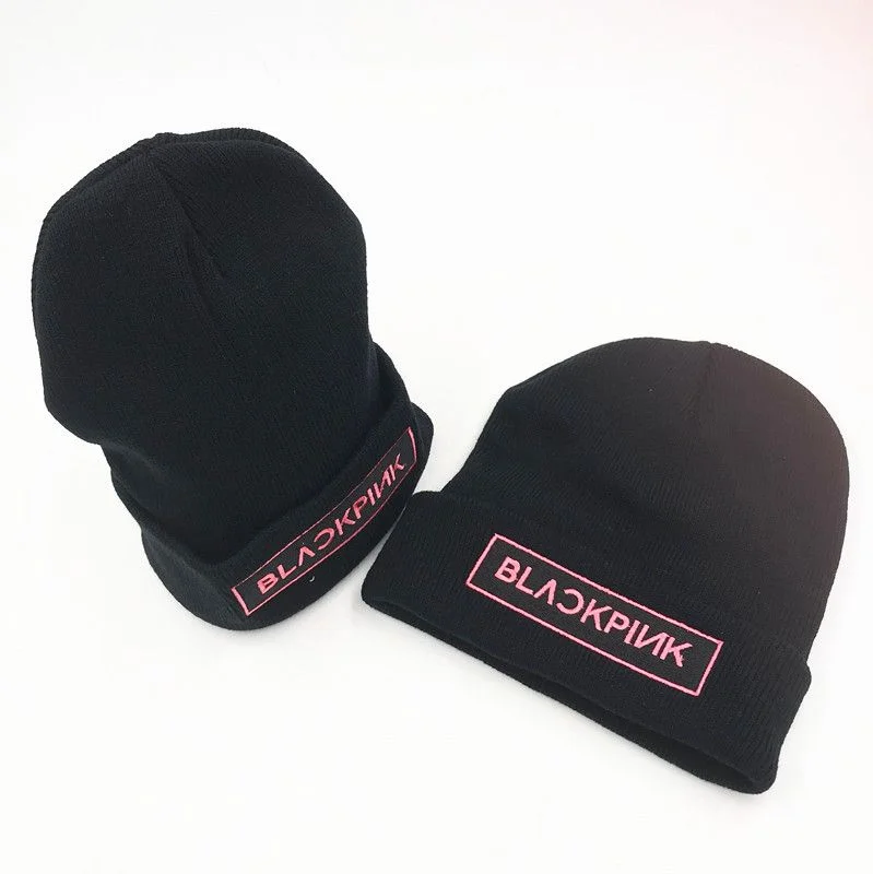 BORN PINK BLACK EMBROIDERED KNIT HAT