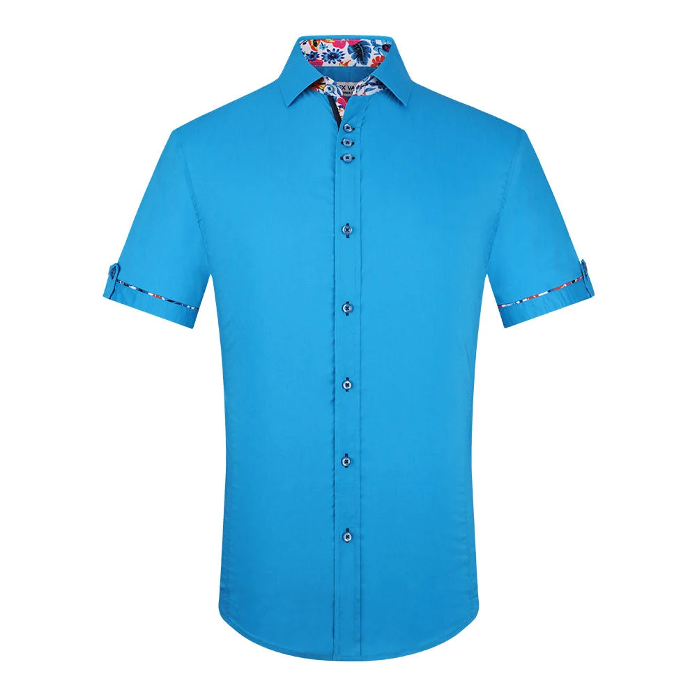 Fashion Slim Fit Casual Short Sleeve Shirt Royal Blue - Alex Vando