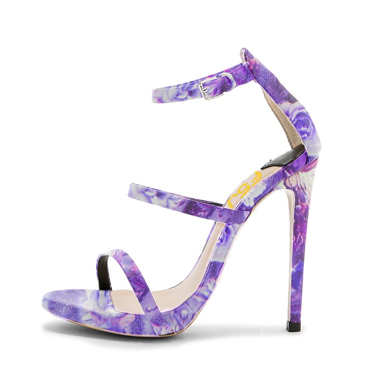 Lavender Floral Heels Open Toe Stiletto Heels Sandals by FSJ |FSJ Shoes
