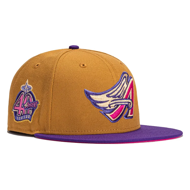 Exclusive New Era 59Fifty Parks HOT Valley Los Angeles Angels 40th Anniversary Patch Hat - Tan, Purple QueenFunky